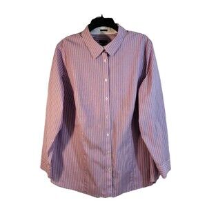 Talbots Womens 18W Shirt Button Up Long Sleeve Wrinkle Resistant Lavender Stripe